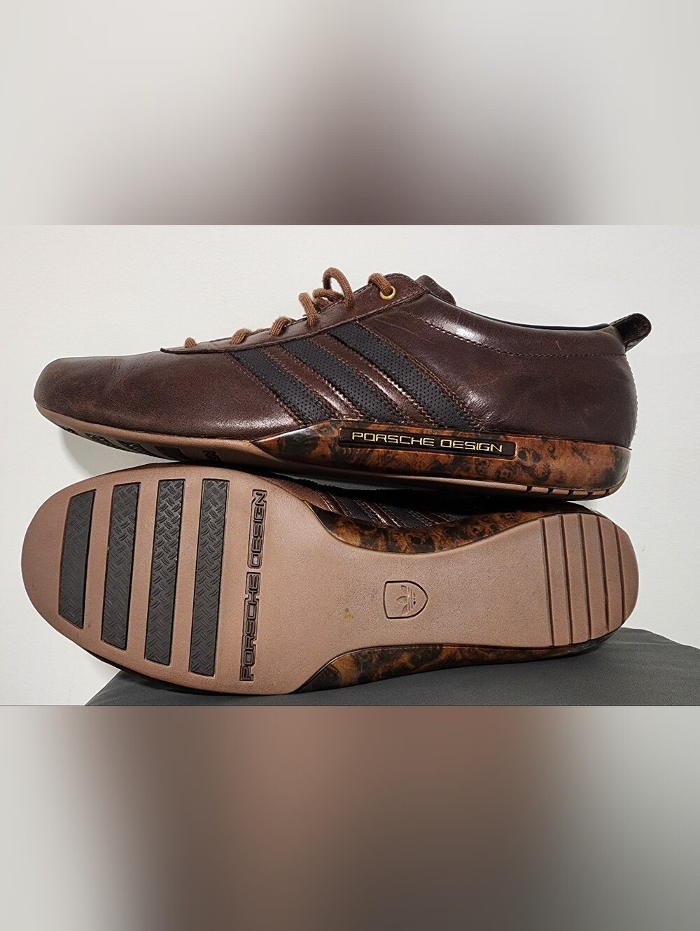 Porsche Design Adidas Brown Leather Sneakers with Dark Brown Stripes (Rare)